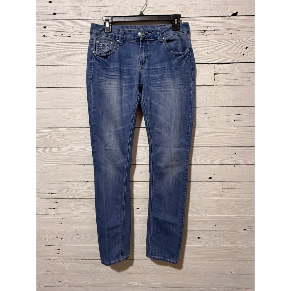 Weekend Women Blue Embellished Flap Pocket Slim Jeans Size 6 Medium Wash